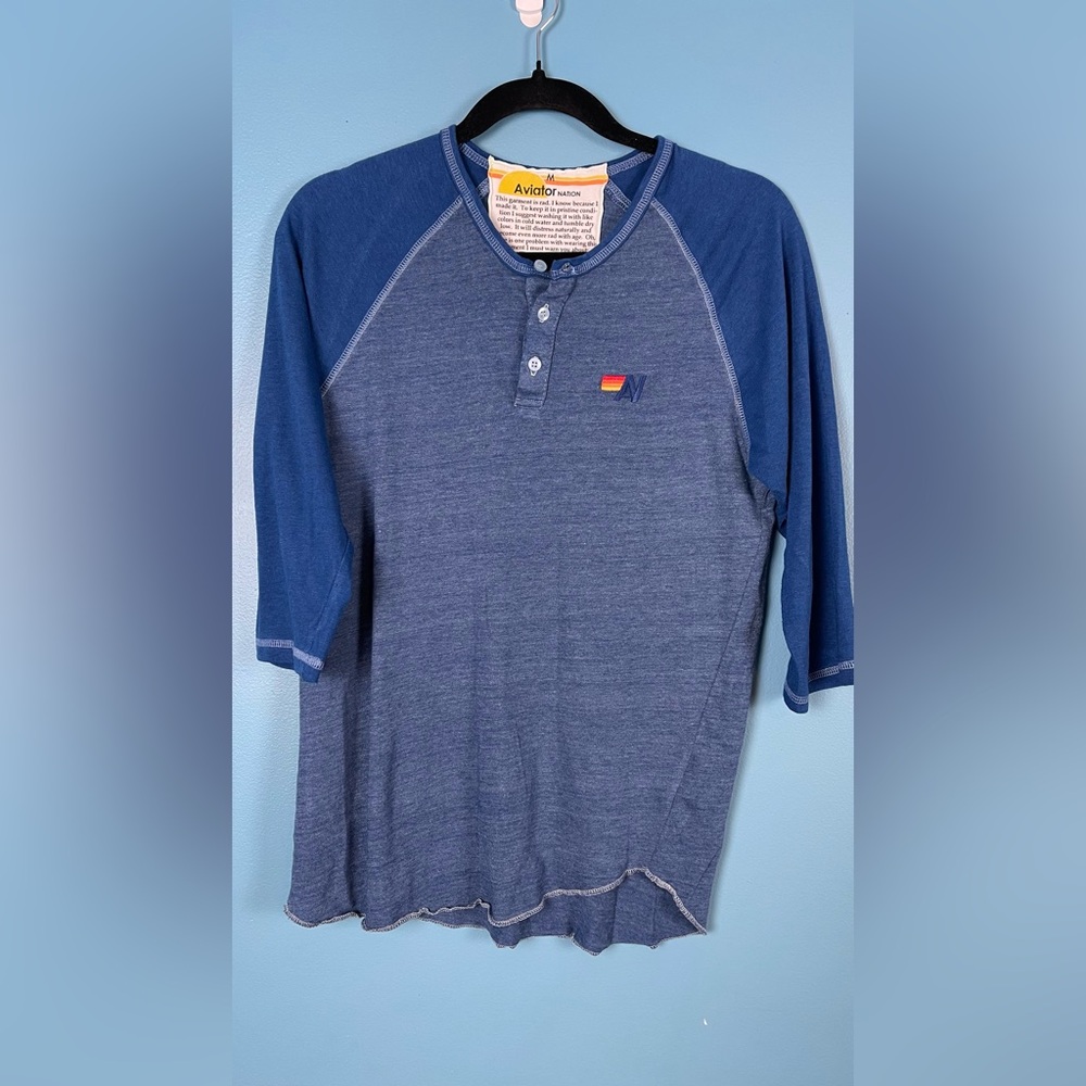 RARE 🌈AVIATOR NATION HENLEY w WILD SPIRIT PRINT ON BACK - Picture 2 of 3